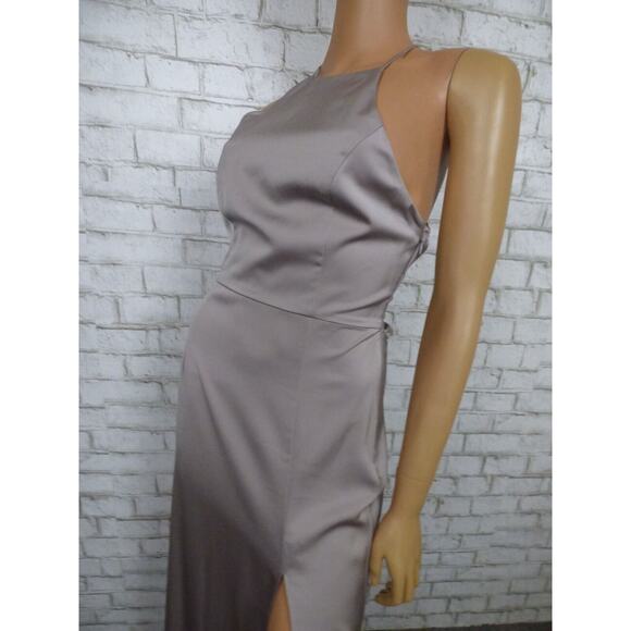 $248 Lovers + Friends Dark Grey Draped Back Sheyla Satin Gown Small NEW - Picture 11 of 16